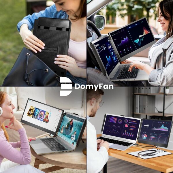domyfan 14" Tragbarer Monitor, 1080P FHD, Dual-Screen-Erweiterung, HDMI/USB-A/Type-C, kompatibel mit Windows/Mac/Android/Xbox/Switch/PS5