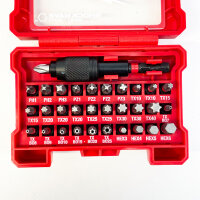 Milwaukee Shockwave 32-piece bit set, compact box, 1/4" hex drive, for impact wrenches, durable bits, model 4932464240
