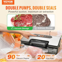 VEVOR Vakuumiergerät, 130W, Doppelpumpe, 90kPa, Lebensmittelversiegelung, Trocken/Feucht, Schneidwerk, Beutel & Schlauch