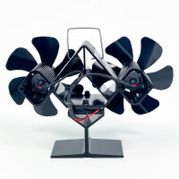 Double-headed stove fan, fireplace fan, 80-250°C, cordless, quiet, automatic temperature control, for wood stoves and fireplaces