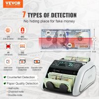 VEVOR AL-K07 Geldzählmaschine, Banknotenzähler mit UV/MG/IR/DD Falschgelderkennung, LCD & externes Display, für USD/EUR, ideal für kleine Firmen