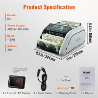 VEVOR AL-K07 Geldzählmaschine, Banknotenzähler mit UV/MG/IR/DD Falschgelderkennung, LCD & externes Display, für USD/EUR, ideal für kleine Firmen