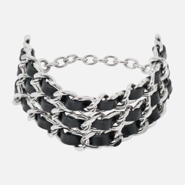 The Kooples womens bracelet AFBI31013K, leather and silver chains, silver-colored, fashionable, adjustable