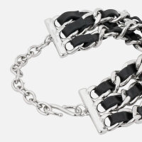 The Kooples womens bracelet AFBI31013K, leather and silver chains, silver-colored, fashionable, adjustable