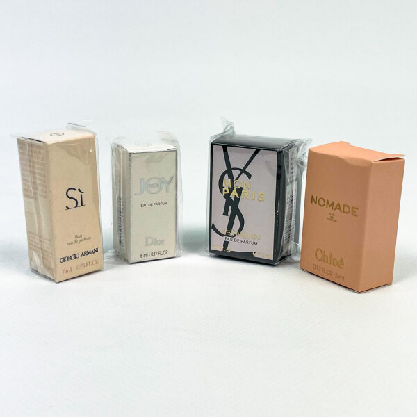 Mini Perfume Set (4 pieces): Giorgio Armani Si 7ml, Dior Joy 5ml, YSL Mon Paris 7.5ml, Chloe Nomade 5ml, Womens Fragrances