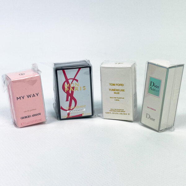 Mini Perfume Set (4 pieces): Giorgio Armani My Way 7 ml, Yves Saint Laurent Intensement 7.5 ml, Tom Ford Tubereuse Nue 7.5 ml, Dior Addict 5 ml