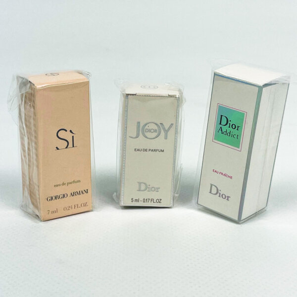 Mini Parfum Set, Giorgio Armani Si 7ml, Dior Joy 5ml, Dior Addict 5ml, Damendüfte, 3-teilig, Reisegröße