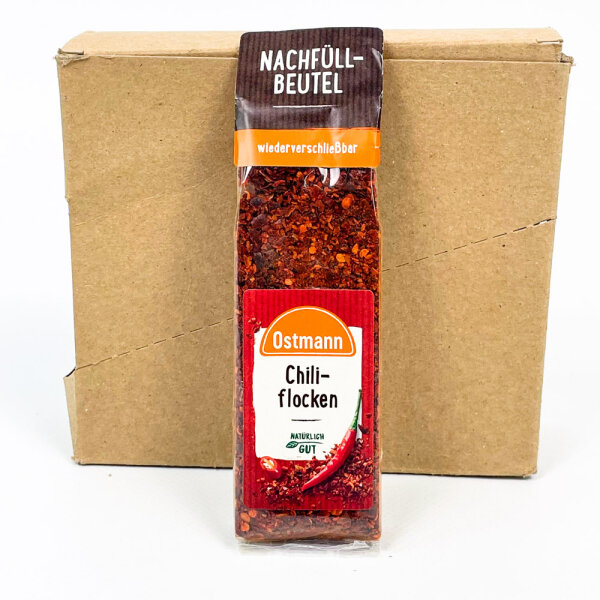 Ostmann Chiliflocken 6x45g, Nachfüllbeutel, wiederverschließbar, MHD 09/2029, scharfes Gewürz, 10805211