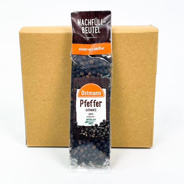 Ostmann Pfeffer schwarz ganz, 6x50g Nachfüllbeutel, wiederverschließbar, MHD 12/2030, aromatisch, Modell 10805465