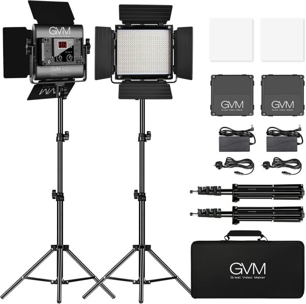 GVM 480 LED Videolicht Panel, Bi-Color 2300K-6800K, APP-Steuerung, 13000Lux, Stativ, Dauerlicht für Foto, Video, Streaming, CRI97+