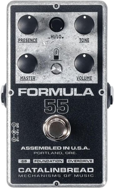 Catalinbread Formula 55 Overdrive-Pedal, Tweed-Style, Gitarreneffekt, Schwarz/Silber, Vintage-Sound, Amp-in-a-Box