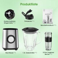 PB107 Standmixer & Smoothie Maker, 700W, 1,5L Glasbehälter, 570ml To-Go-Becher, 2 Stufen, Impulsfunktion, für Shakes & Saucen