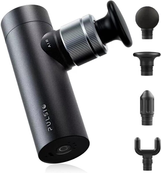 PULSIO AIR Mini-Massagepistole, Aluminiumgehäuse, leicht, leise, 2 Monate Akkulaufzeit, tragbar, Muskelentspannung, Schwarz