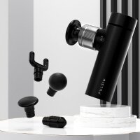 PULSIO AIR Mini-Massagepistole, Aluminiumgehäuse, leicht, leise, 2 Monate Akkulaufzeit, tragbar, Muskelentspannung, Schwarz
