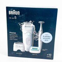 Braun Silk-épil 5 Epilierer Damen, Haarentferner mit 10 Extras, Ladyshaver, langanhaltende Glätte, Weiß/Grau