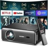 Aurzen Smart Beamer, Full HD 1080P Projektor, 4K-kompatibel, Autofokus, Trapezkorrektur, 2x10W Lautsprecher, WiFi/Bluetooth, Heimkino für Android/iOS