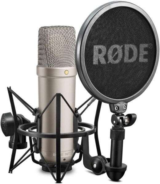 RØDE NT1-A condenser microphone, cardioid polar pattern, including shock mount, pop filter, XLR cable, ideal for vocals, studio, podcasting