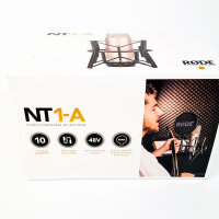 RØDE NT1-A condenser microphone, cardioid polar pattern, including shock mount, pop filter, XLR cable, ideal for vocals, studio, podcasting