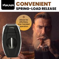 XIKAR Flip Dual Zigarrenschneider, 64-Ringmaß, V- & gerader Schnitt, Edelstahlklingen, Federentriegelung, Zigarrenablage, strukturierter Griff