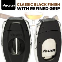 XIKAR Flip Dual Zigarrenschneider, 64-Ringmaß, V- & gerader Schnitt, Edelstahlklingen, Federentriegelung, Zigarrenablage, strukturierter Griff