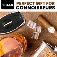 XIKAR Flip Dual Zigarrenschneider, 64-Ringmaß, V- & gerader Schnitt, Edelstahlklingen, Federentriegelung, Zigarrenablage, strukturierter Griff
