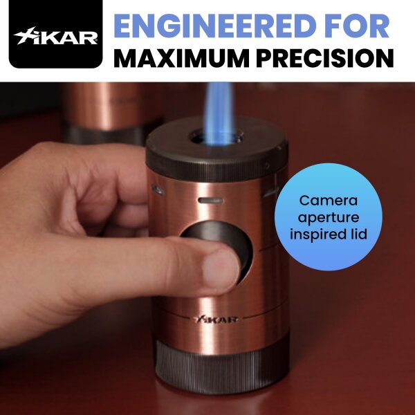 Xikar Volta Table Lighter, Quad Flame, Bronze/Gunmetal, Large Tank, Flame Control, Ergonomic, Cigar Accessory