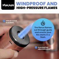 Xikar Volta Tischfeuerzeug, Vierfachflamme, Bronze/Gunmetal, großer Tank, Flammenregulierung, ergonomisch, Zigarren-Zubehör