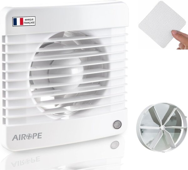 Airope Silenta 100 exhaust fan, 100mm, non-return valve, mosquito net, 7W, 26dBA, quiet, wall-mounted, bathroom/kitchen/toilet