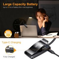 Gritin G1330 Reading Lamp, Book Clamp, 3 Color Modes, Stepless Dimming, USB Rechargeable, 360° Flexible, Ideal for Bed & Travel, Black