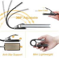 Gritin G1330 Reading Lamp, Book Clamp, 3 Color Modes, Stepless Dimming, USB Rechargeable, 360° Flexible, Ideal for Bed & Travel, Black
