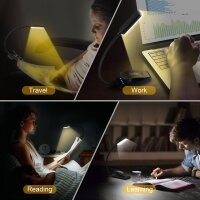 Gritin G1330 Reading Lamp, Book Clamp, 3 Color Modes, Stepless Dimming, USB Rechargeable, 360° Flexible, Ideal for Bed & Travel, Black