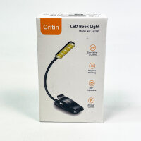 Gritin G1330 Reading Lamp, Book Clamp, 3 Color Modes, Stepless Dimming, USB Rechargeable, 360° Flexible, Ideal for Bed & Travel, Black