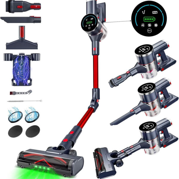 Ravas DSV806 Cordless Vacuum Cleaner, OLED Touch Display, Multi-Stage Filtration, Large Capacity, 25.9V, 30V/500mA, Red