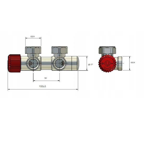 Vario Term AR-DUOPEX-B-R Angle Thermostat Set, 2x 50mm Thermostatic Valves, Matte Black, PEX Connection, PR Rosette