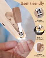 Lictin ABLINN0105 Electric Baby Nail File, 6 Attachments, LED Light, USB Charging, Brown, for Newborns