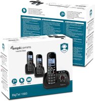 Amplicomms BigTel 1583 Trio DECT Phone, 3 handsets,...