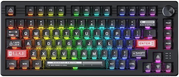 DAREU EK75RT Gaming Keyboard, QWERTY UK, 75% Tenkeyless, Hall-effect magnetic switches, Rapid Trigger, RGB, rotary dial, adjustable actuation