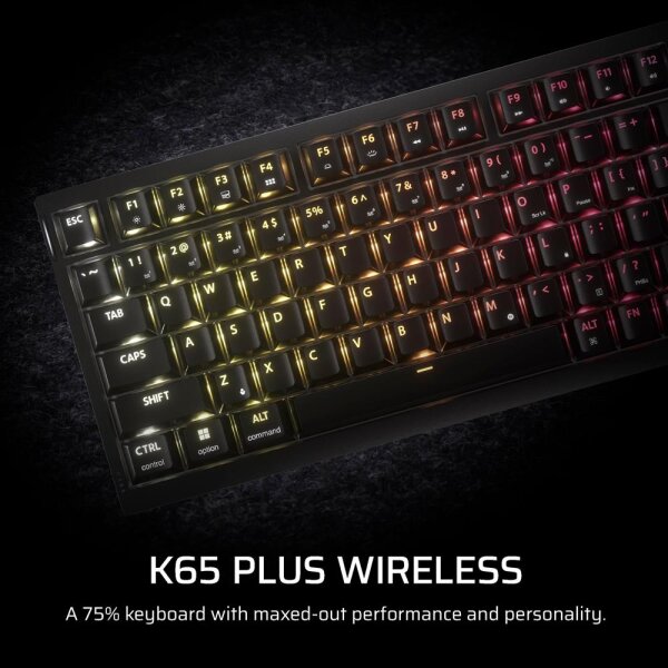 Corsair K65 Plus Wireless, CH-91D441F-UK, Gaming-Tastatur, 75% Layout, QWERTY UK, RGB, Hot-Swap, MLX Fusion Tactile Switches, PBT Keycaps, Schwarz