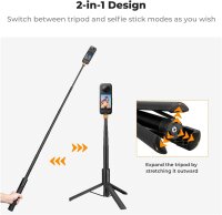 K&F CONCEPT KF09.141 Unsichtbarer Selfie-Stick 120cm, Verlängerungsstange, 1/4" Stativ, GoPro-Adapter, kompatibel mit Insta360, DJI, GoPro