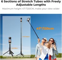 K&F CONCEPT KF09.141 Unsichtbarer Selfie-Stick 120cm, Verlängerungsstange, 1/4" Stativ, GoPro-Adapter, kompatibel mit Insta360, DJI, GoPro