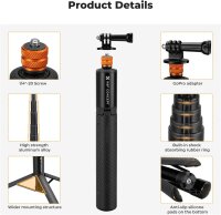 K&F CONCEPT KF09.141 Unsichtbarer Selfie-Stick 120cm, Verlängerungsstange, 1/4" Stativ, GoPro-Adapter, kompatibel mit Insta360, DJI, GoPro