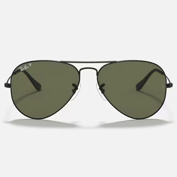 Ray-Ban Aviator Large Metal ORB3025 Mens Sunglasses, G-15 Green Lenses, 62-14, Black Frame