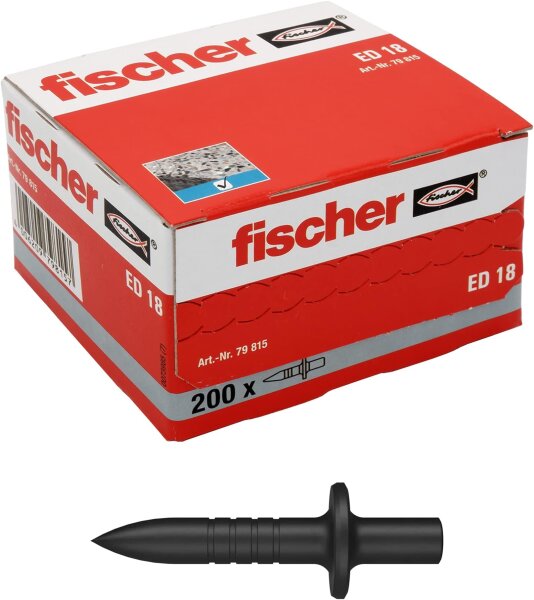 fischer ED 18 drive-in nail, 200 pieces, grey nail anchor, quick installation without pre-drilling