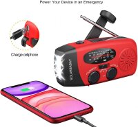 Krisskydd KSR097 Notfall-Solarradio, tragbares Kurbelradio mit LED-Taschenlampe, 2000mAh Akku, AM/FM, SOS-Alarm, USB-Ladegerät, für Outdoor