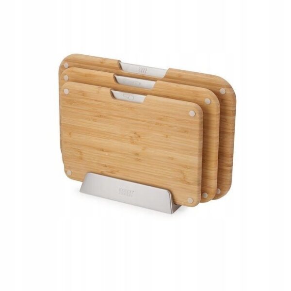 Joseph Joseph Nest Cutting Board Set, 3-piece, Bamboo, with Stand, Space-saving, Non-slip, Model 60236
