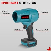 ONEVAN Cordless Leaf Blower 928VF, Turbo Blower, Powerful, incl. Battery, Blue