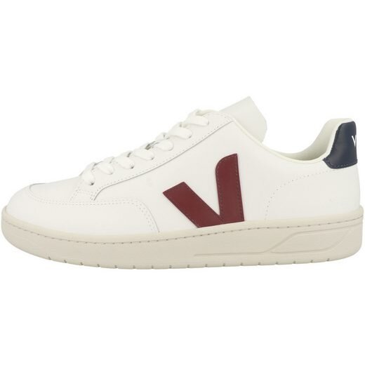 Veja V-12 Unisex Sneakers, Leather, Model Marsala Nautico, Size 40, Color White/Red/Black, Extra White, Sustainable Materials