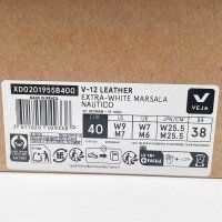 Veja V-12 Unisex Sneakers, Leather, Model Marsala Nautico, Size 40, Color White/Red/Black, Extra White, Sustainable Materials
