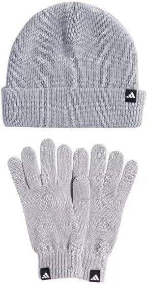 Adidas KB7340 Mütze & Handschuhe Set, OneSize, hellgrau, weiches Material, sportliches Design