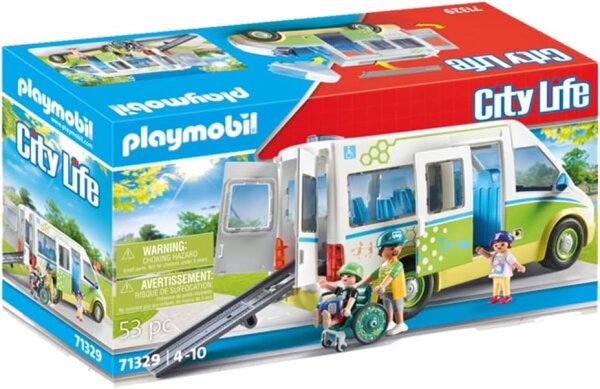 PLAYMOBIL City Life 71329 School Bus, toy bus with sliding door, folding ramp, space for 5 figures, ages 4+